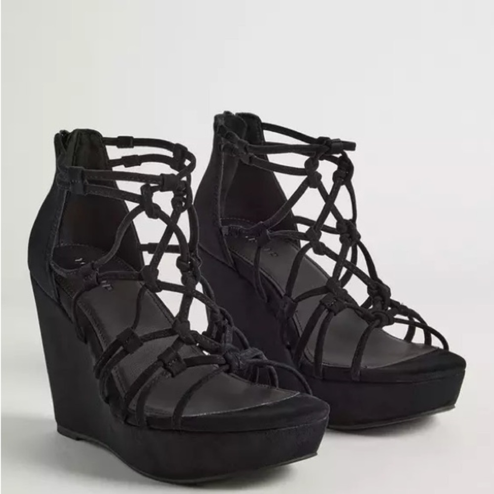 Torrid Black Strappy Wedge Heels